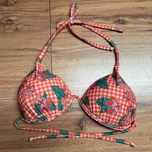 Checkered Floral Bikini Top